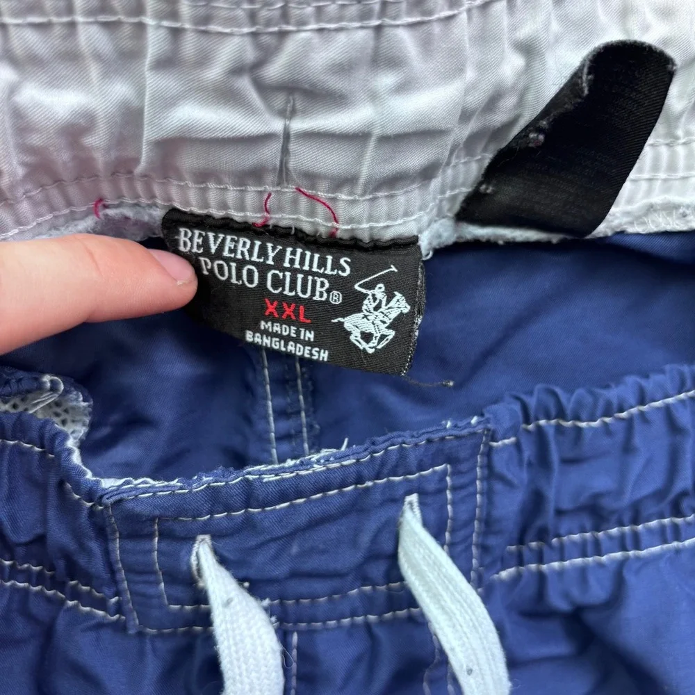 Beverly Hills Polo Club Mens XXL Blue Swim Trunks Cargo Shorts Racing Stripe